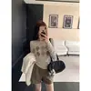 Foto real~Outono 2026 Retrô Padrão de Diamante Emagrecedor Manga Longa Camiseta Camada Base para Mulheres Gola Redonda Casual Roupa Íntima