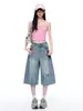 Pantalones Vaqueros Americanos Retro de Tiro Alto de Pierna Ancha Cortos para Mujer, Verano 2026, Rasgados, Sueltos, Adelgazantes, Lavados de Pierna Recta