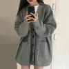 Otoño e Invierno Nuevo Estilo Academia Estilo Coreano Suelto Perezoso Cuello en V Combinable Bolsillo Color Sólido Cárdigan Tejido Abrigo Suéter Mujer