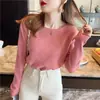 Suéter de malha, nova blusa base de venda quente primavera/outono 2025 para mulheres, peça para usar por baixo no início do outono, top de manga comprida, suéter fino de gola redonda
