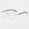 00101 Montura de gafas para miopía de metal con patas de madera poligonales con personalidad, estilo retro, para hombres y mujeres, montura de gafas lisa y sencilla, a la moda