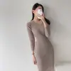 Elegante y femenino, sexy vestido suéter largo hasta la rodilla, ajustado y que realza la figura, vestido de punto bodycon para mujer en otoño e invierno