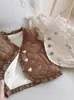 Nuevo chaleco de algodón con bordado floral elegante y volantes para niñas de otoño e invierno, chaleco acolchado grueso con forro polar para bebé niña