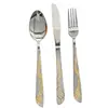 Cuchillo, Tenedor y Cuchara de Acero Inoxidable 410 para Uso en el Hogar y Hotel, Cuchillo para Bistec Chapado en Oro, Tenedor de Cena, Cuchara, Cuchara para Sopa, Tenedor de Té, Venta al por Mayor