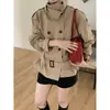 Jaqueta Trench Coat Curto Retro de Botão Duplo com Cinto Enviado da Coreia Dongdaemun Feminino Solto Casual
