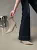 Botines de tacón alto con punta para mujer, nuevo estilo Otoño/Invierno 2026, elegante estilo coreano, botines nude pequeños, tacón fino, gamuza, elásticos, botas ajustadas