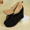 Comércio Exterior Europeu e Americano tamanho plus size Suede Cadarço Plataforma e Botas de Tornozelo Nuas Femininas Inverno com Forro de Lã Quentes Botas Plataforma Martin Desejo