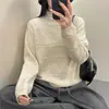 Suéter básico de punto grueso de ganchillo para mujer, de estilo francés, de alta gama, con pedrería, cuello semi-alto cómodo, corte ajustado, elegante y moderno