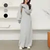 Moletom Japonês Rakuten de Alta Qualidade Estiloso Vestido Longo Solto Emagrecedor Inverno Cor Sólida Acima do Joelho Vestido Longo Transfronteiriço