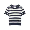 2026 Verano Nueva Ropa para Mujer Estilo Europeo y Americano Delgado Bloque de Color Cuello Manga Corta Top de Punto Cuello Redondo Top Corto