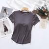Camiseta de Manga Corta para Mujer con Almohadilla en el Pecho para Verano, Sujetador Fino, Ropa Interior de una Pieza, Top Deportivo para Yoga