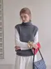 Suéter de tricô de cor sólida, gola alta, sem mangas, estilo casual para mulheres, nova coleção 2026