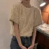En stock: Top corto de estilo coreano, chic y acogedor, con textura afelpada y cuello redondo, perfecto para usar en capas y crear un look elegante y cálido. 19903