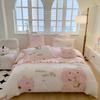 Cerdo Lindo Dibujo Animado Pedal Bordado Cálido Terciopelo de Leche Juego de Cuatro Piezas Corazón de Niña Funda de Edredón con Volantes Sábana Ropa de Cama