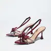 Sandalias de Tacón Alto Stiletto de Punta Aguda Estilo Verano 2025 para Mujer con Punta Abierta y Espalda Hueca Transpirables Decoración de Moño con Pedrería Moda