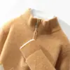 Suéter Masculino de Lã com Gola Alta Meia-Altura, Zíper, Color-Blocking, Tricô Grosso, Casual de Negócios, Caimento Solto, Cores Contrastantes, Camada Base de Caxemira