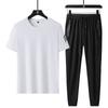 Verano 2022 nuevo conjunto de dos piezas para hombre: pantalones de seda helada, pantalones, pantalones, camiseta de manga corta con cuello redondo, pantalones de punta, venta al por mayor de fabricantes