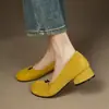 Zapatos Nuevos de Piel de Oveja Cómodos y Suaves para Mujer, Zapatos Casuales de Piel Genuina de Tacón Medio, Tacón Cuadrado, Caña Baja, Zapatos Pequeños de Cuero para Todas las Estaciones