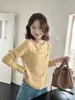 Suéter de Punto Gris Falso de Dos Piezas Único Estilo Coreano Chic para Mujer, Atuendo de Principios de Primavera 2026, Top Corto de Manga Larga Estilo Perezoso