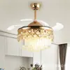 Lâmpada de teto ventilador de cristal europeu lâmpada de ventilador de teto casa sala de estar quarto ventilador invisível inversor vento forte atacado de fábrica