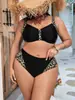 2026 Nuevo Bikini de Talla Grande para Mujer con Abertura Estilo Europeo y Americano Transfronterizo Traje de Baño Ajustado Estampado de Leopardo Negro para Mujer