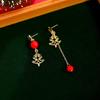 Brincos de Franja Assimétricos Estrela de Natal Sorridente Agulha de Prata Luxo Leve de Alta Qualidade Brincos Vazados de Árvore de Natal para Mulheres