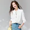 Blusa Profesional para Mujer de Manga Larga con Botón Dorado en Forma de Corazón Estilo Francés, Versátil, Corte Holgado, Nueva de Primavera y Otoño