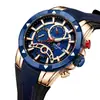 Reloj deportivo de recompensa con correa de silicona hipoalergénica, diseño color-block, impermeable, luminoso, cronógrafo, reloj para hombre con tres subesferas y seis manecillas