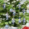 24 Piezas de Cascanueces Decoraciones Navideñas de Madera, Adornos Colgantes de Madera Azules, Decoraciones de Porcelana Blanca para Interiores y Exteriores