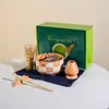 Traje Matcha Estilo Japonés Estilo Ins Cuadros Tazón de Matcha Caja de Regalo Cerámica Transfronterizo Juego de Té para Té Japonés