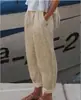 Amazon Aliexpress Wish Estación Independiente Ebay Transfronterizo Pantalones Casuales Arrugados de Color Sólido de Algodón y Lino Se Pueden Añadir con Estampados