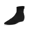 K18-1 Botas Curtas Elegantes de Salto Baixo Estilo Coreano para Mulheres, Novas Botas Slim de Bico Fino Outono e Inverno, Botas Elásticas de Camurça Preta