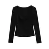 Top base de manga larga con cuello en V retorcido, de estilo europeo y americano moderno, puro y sexy, para mujer, camiseta de manga larga ajustada y adelgazante.