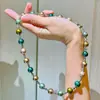 Colar de pérolas artificiais redondas grandes de alta qualidade de 10 mm em cores misturadas verde aquamarina, corrente para clavícula