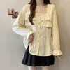 66635 Foto real, precio real Blusa francesa de cuello cuadrado con volantes para mujer, diseño único, top elegante de manga larga