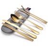 Juego de vajilla portátil de acero inoxidable de 7 piezas con cuchillo, tenedor, cuchara, palillos y pajita. Almacenamiento de artículos para acampar, duradero y transfronterizo.