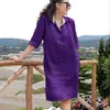 Nova mãe de meia-idade primavera e verão plus size design sentido nicho V-neck solto vestido de comprimento médio mulheres Venda por atacado