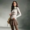Conjunto de Ropa Deportiva de Yoga para Mujer, Chaqueta de Manga Larga con Cuello Alto que Ceñe la Cintura, Falda-pantalón Falso de Dos Piezas, Conjunto de Running y Fitness de Alta Elasticidad Transpirable