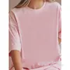 [Camiseta de Algodón Talla Europea] Camiseta Lisa de Color Sólido Lista para Usar de Manga Corta para Mujer Cuello Redondo Clase Regular Uniforme Logo Impreso Verde Militar