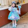 Conjunto de Vestido de Princesa Sereia para Meninas 2025 Novo Vestido de Renda Bufante Lolita Infantil Vestido de Aniversário