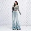 Calça Jeans Wide Leg de Cintura Alta Cor Azul Geleira para Mulheres 2026 Outono Inicial Novo Estilo Emagrecedor Preguiçoso Caimento Fluido