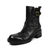 Botas de piel de vaca de primera capa de alta calidad para mujer, colección otoño/invierno 2026, con diseño de hebilla de cinturón, botines cortos y tacón de grosor medio, perfectas para un look de motociclista