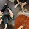 Zapatos de tacón bajo para mujer estilo Uva M, 4 cm de altura interior que aumenta, de terciopelo con pedrería brillante, hebilla cuadrada, punta cuadrada, boca poco profunda, zapatos Mary Jane para ir al trabajo