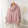 Lenço de Pescoço Longo Quente de Outono e Inverno com Estampa Pied-de-poule para Mulheres Versátil para o Dia a Dia Lenço de Faux Cashmere com Franjas