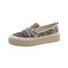 Zapatos Mocasines de Lona con Graffiti para Mujer Estilo Nuevo Primavera y Verano 2024 Slip-on Plataforma Zapatos de Pescador Punta Redonda Boca Baja Nicho de Una Sola Capa