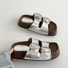 Plata Retro Suela Gruesa Chanclas Birkenbean para Mujer Verano 2025 Nuevas de Altura Alta Combinan con Todo Sandalias Antideslizantes