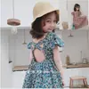 Vestido Floral Costas Abertas para Meninas Vestido de Princesa 26 Verão Novo Estilo Comércio Exterior Roupas Infantis Atacado 3-8 Anos