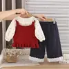 Ropa de Otoño para Niñas Conjunto de Bebé 2026 Nuevo Conjunto de Tres Piezas Chaleco Suéter de Primavera Otoño para Bebés Niños Moda Dropshipping