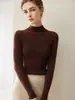 Chegada Nova Outono 2026 Top Feminino Slim-Fit 100% Caxemira Pura com Gola Meio Alta, Adequado para Usar em Camadas como uma Camiseta Base Suéter