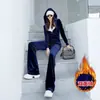 Traje deportivo de terciopelo dorado grueso con forro de forro polar de alta calidad para mujer, nuevo conjunto de dos piezas de suéter de moda casual para otoño e invierno